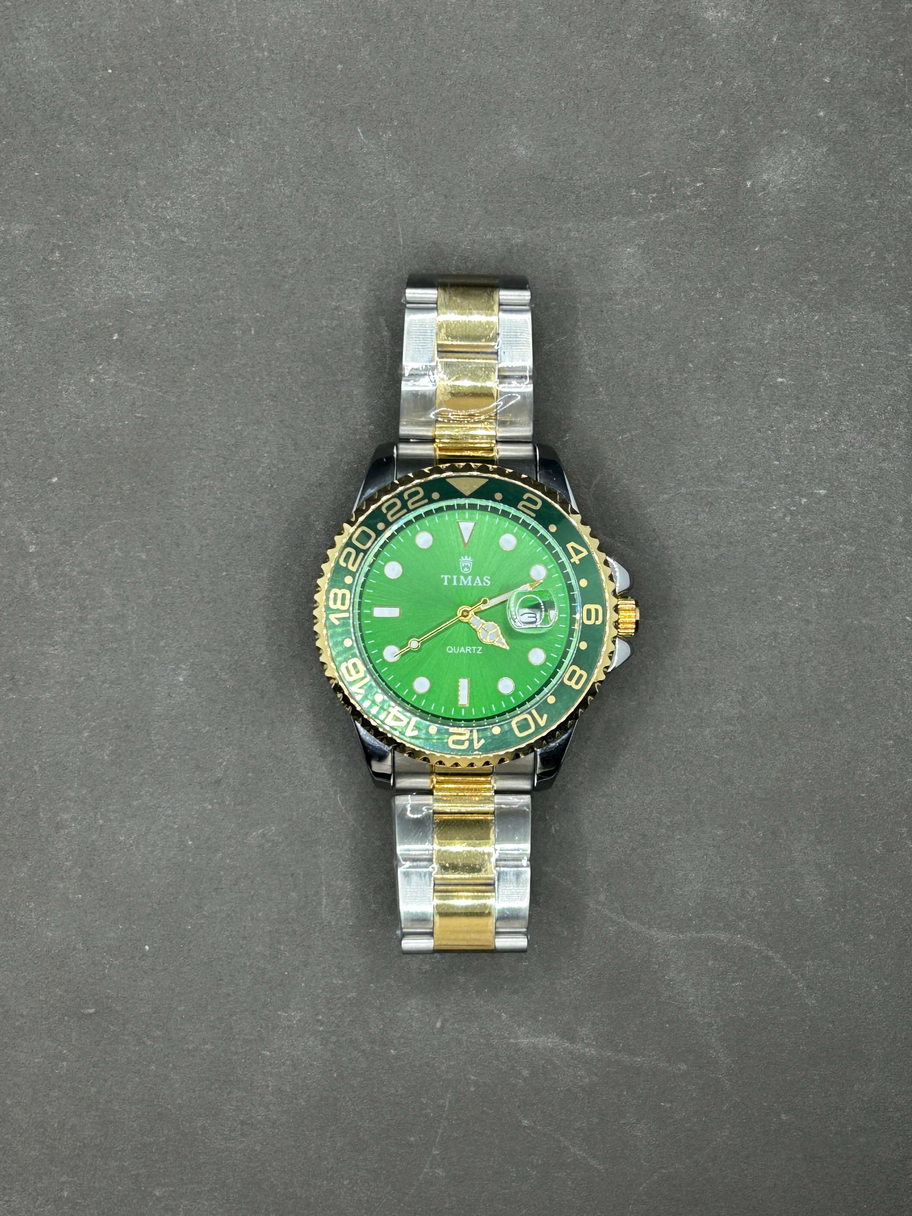 Timas Two-Tone  Green Dial With Rotating Bezel