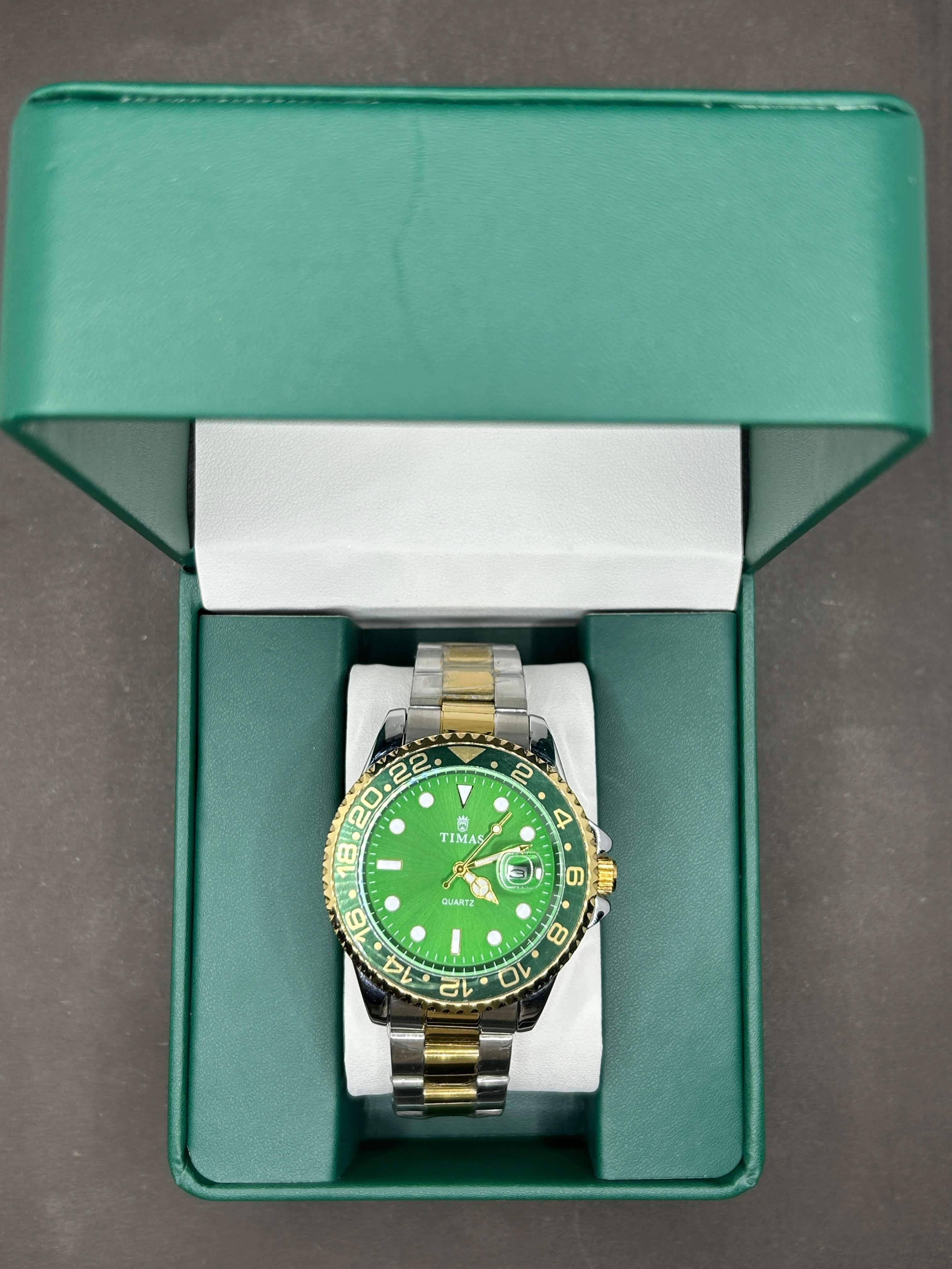 Timas Two-Tone  Green Dial With Rotating Bezel