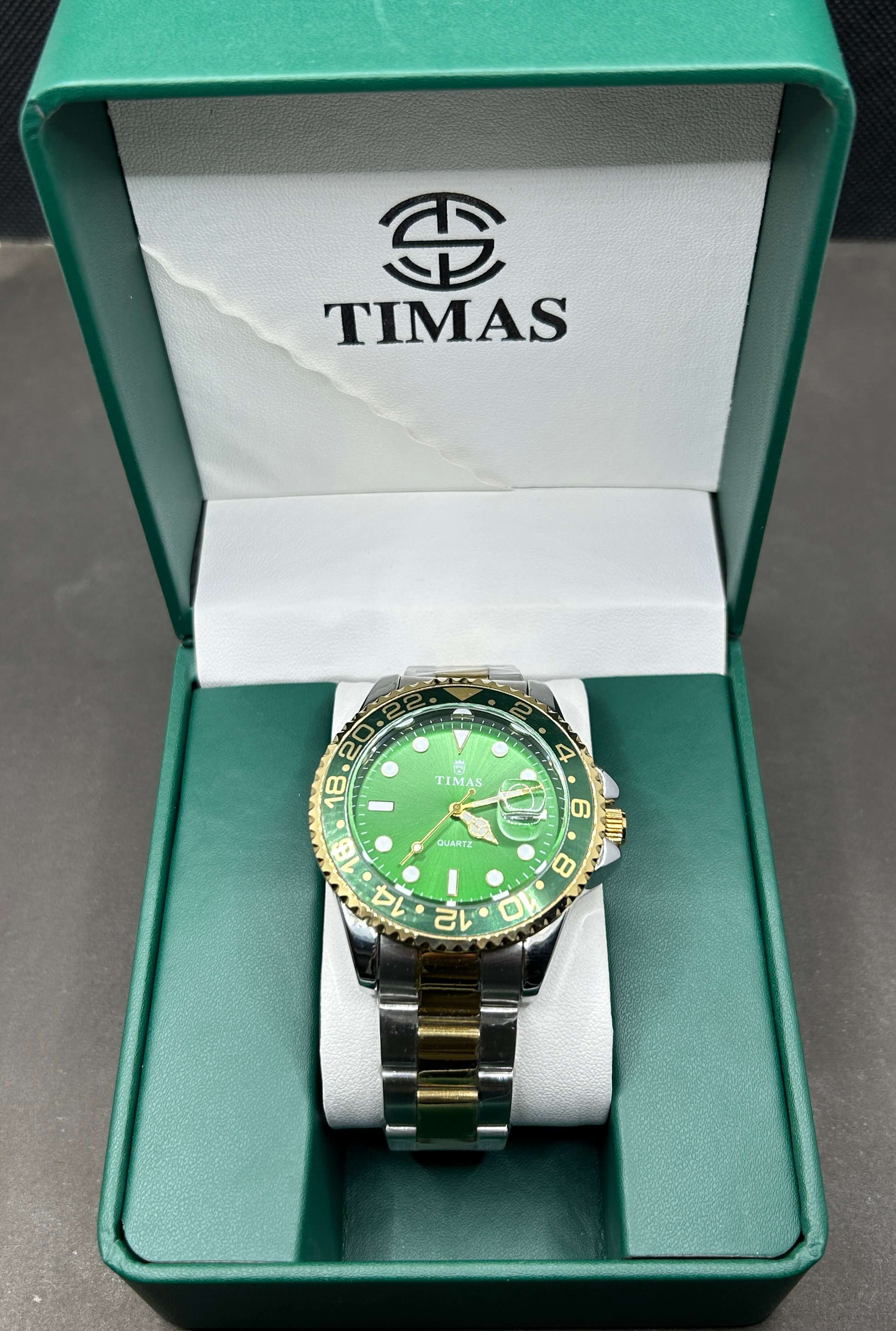 Timas Two-Tone  Green Dial With Rotating Bezel