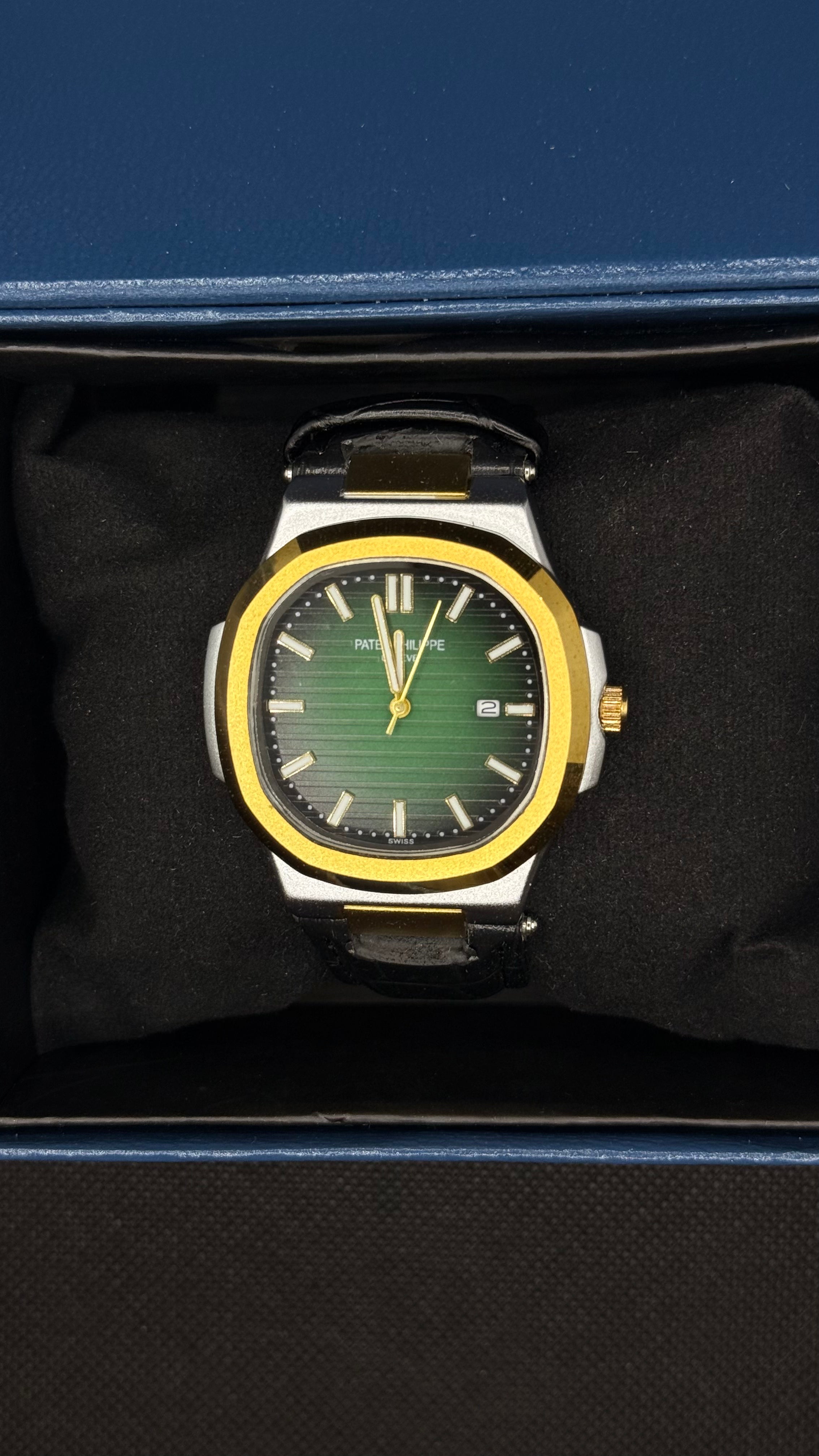 Patek Philippe Leather Strap With Green Dial