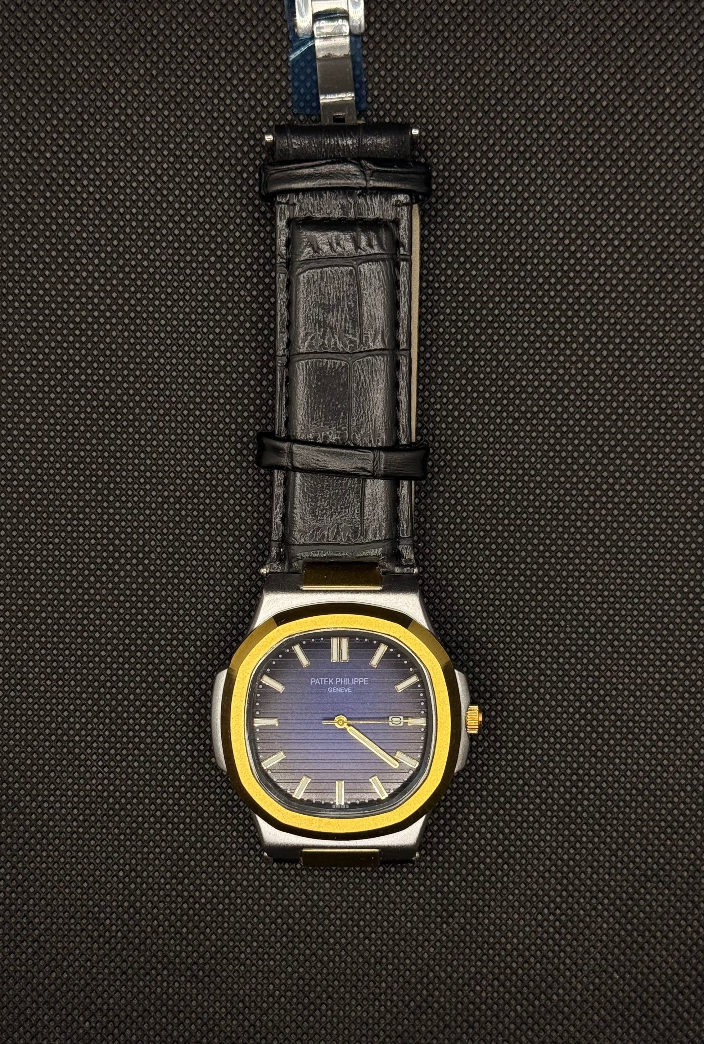 Patek Philippe Leather Strap Wih Blue Dial