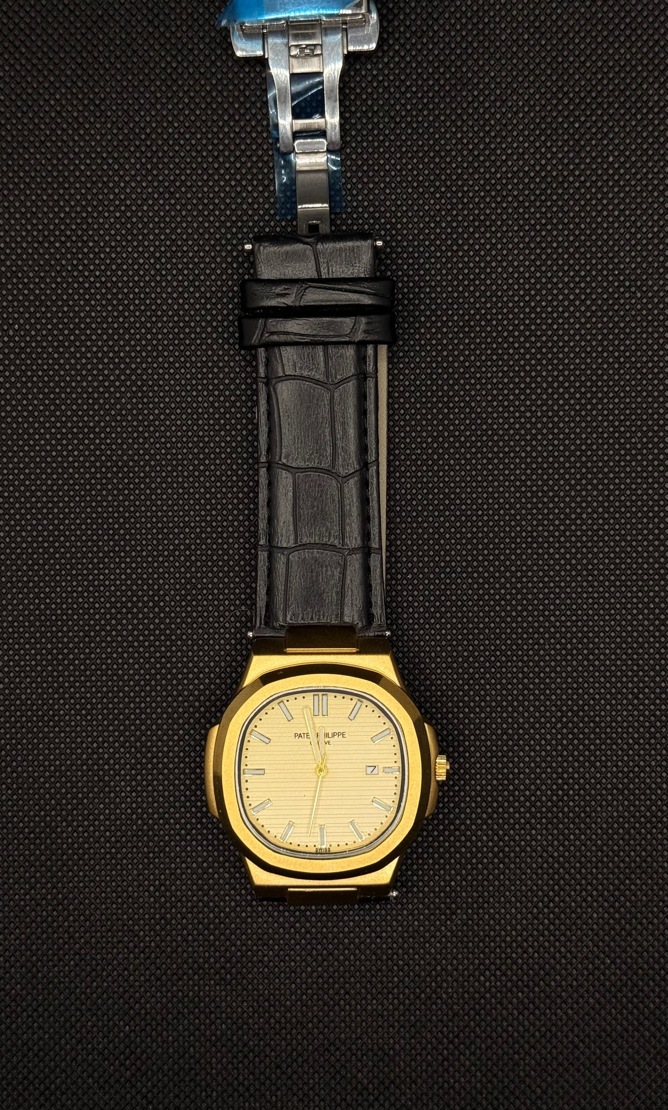 Patek Philippe Leather Strap Wih Gold Dial