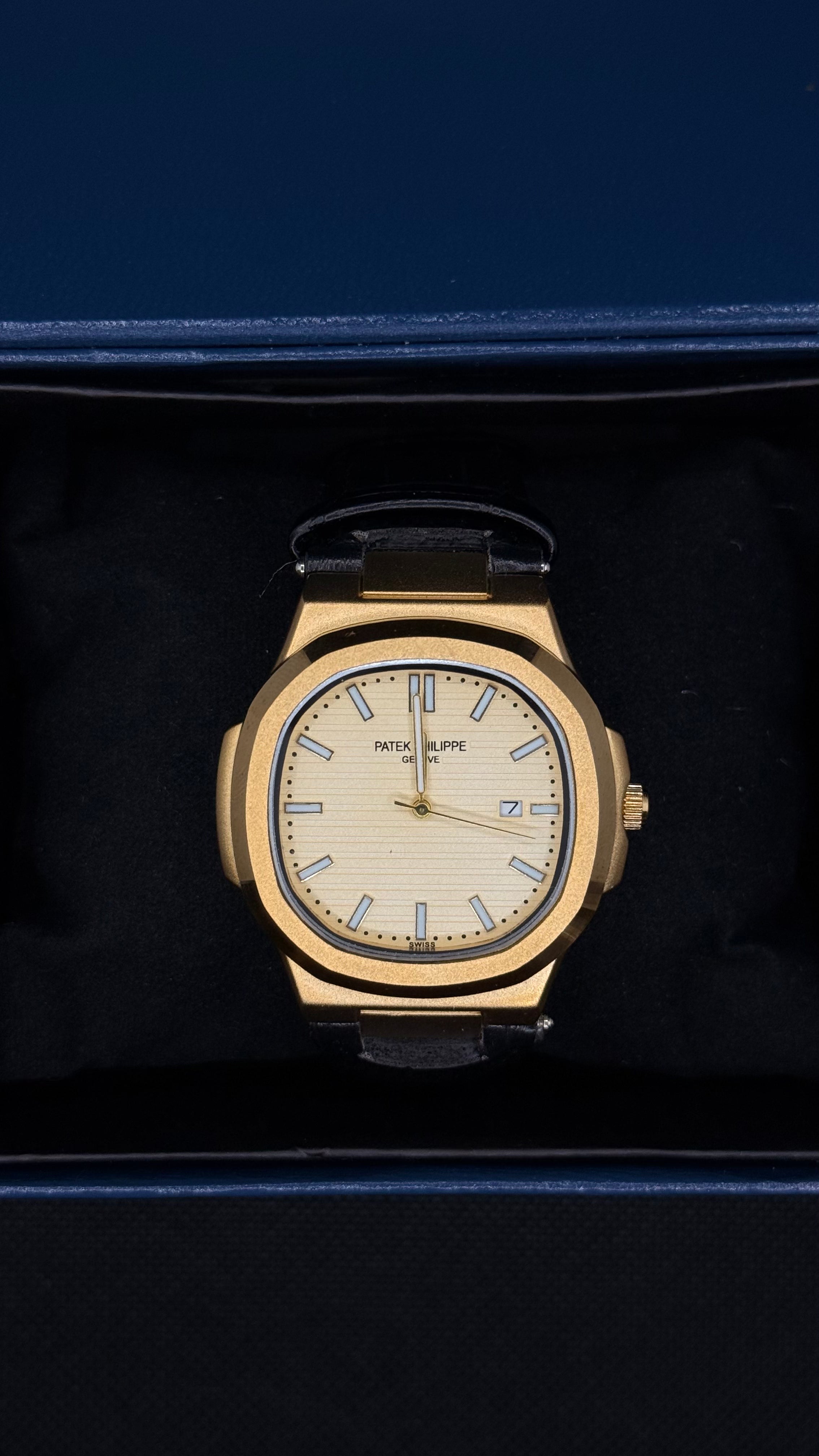 Patek Philippe Leather Strap Wih Gold Dial