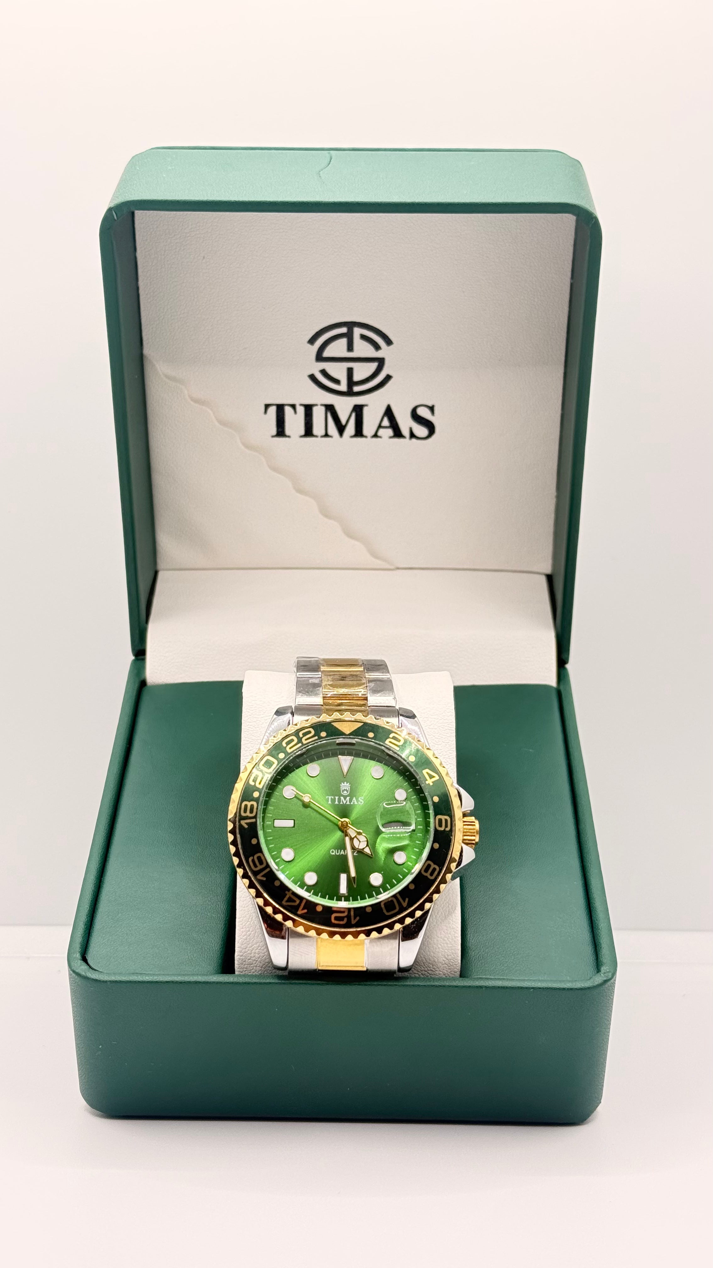 Timas Two-Tone  Green Dial With Rotating Bezel